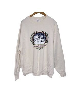 Delta Season’s Greetings Holly Snow Scene‎ Long Sleeve Cream Sweatshirt Size XL